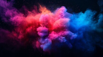 Fototapeta premium A vibrant explosion of colorful smoke creating a mesmerizing abstract pattern against a dark backdrop.