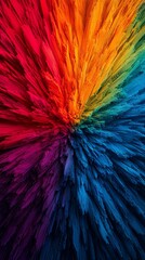 Obraz premium A vibrant explosion of colors radiates from the center, showcasing a spectrum from red to blue in a dynamic, artistic design.