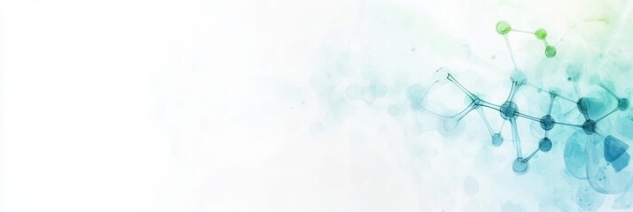 Abstract molecular structures in light blue and white create a sterile, scientific atmosphere for educational use