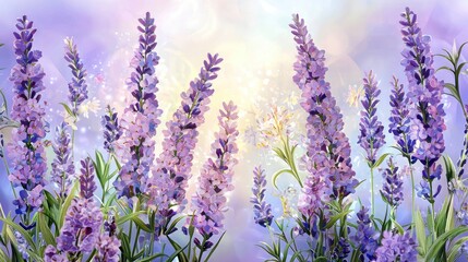 Fototapeta premium A light lavender background with a soft glow, creating a calm and elegant area for text.
