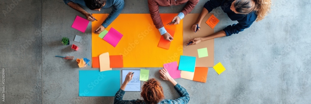Aufkleber Collaborative Innovation Unleashed Agile Design Thinking Workshop with Diverse Team Mapping Strategy on Vibrant Workspace Surface - Empowering Modern Business Transformation