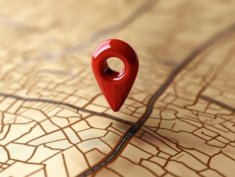 Map navigation red pointer on the road in perspective. Travel destination concept