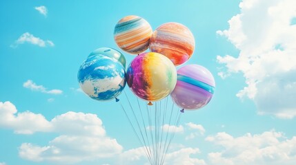 Fototapeta premium Helium balloons in the shape of planets of the solar system