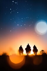Fototapeta premium Ethereal Journey Cinematic Nomadic Narrative of Celestial Wayfinding - Immersive Cultural Storytelling in Minimalist Night Sky Exploration