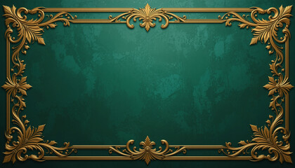 Decorative, floral-inspired gold frame against a textured, green background creates a classic, vintage aesthetic.