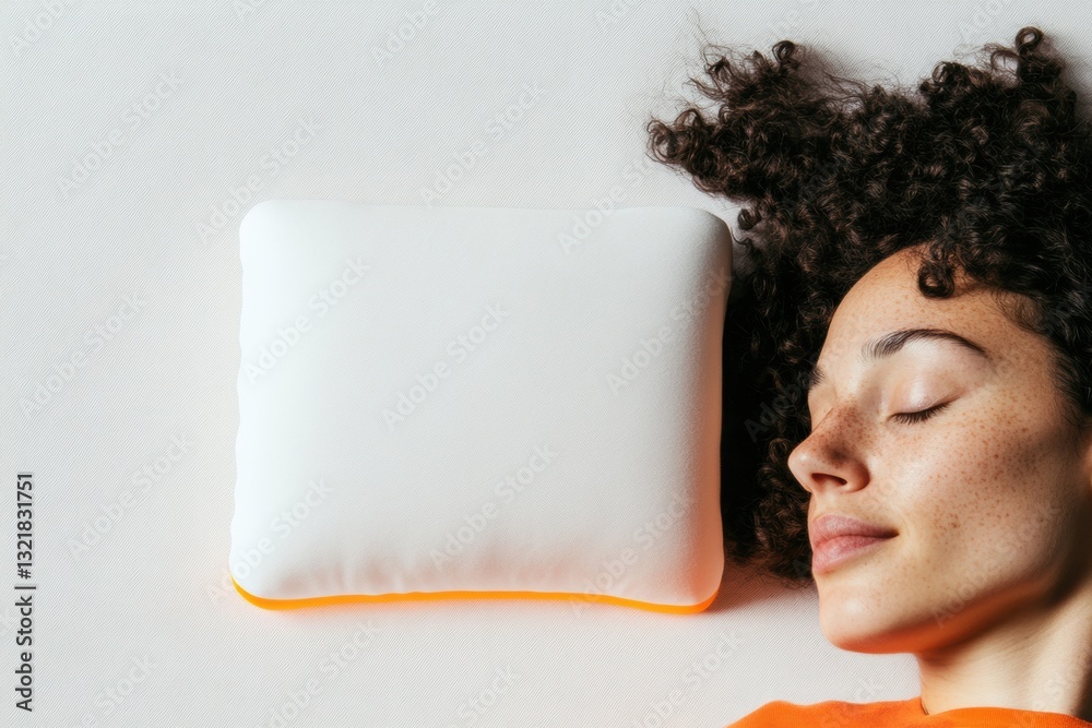 Poster Serene Sleep Tech Minimalist AI-Powered Memory Foam Pillow Showcasing Ergonomic Design and Personalized Comfort for Holistic Wellness Experience