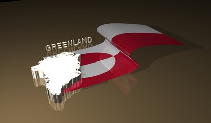 Greenland Map and Flag in 3d Illustration 1