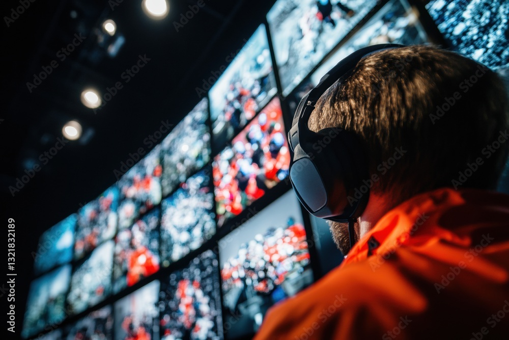 Poster immersive digital workspace next-gen multimedia professional experiencing sensory multiscreen analyt
