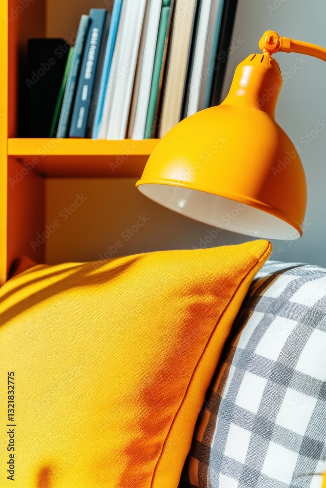 Aufkleber vibrant modern learning sanctuary mustard yellow design-forward reading nook with ergonomic lamp - i