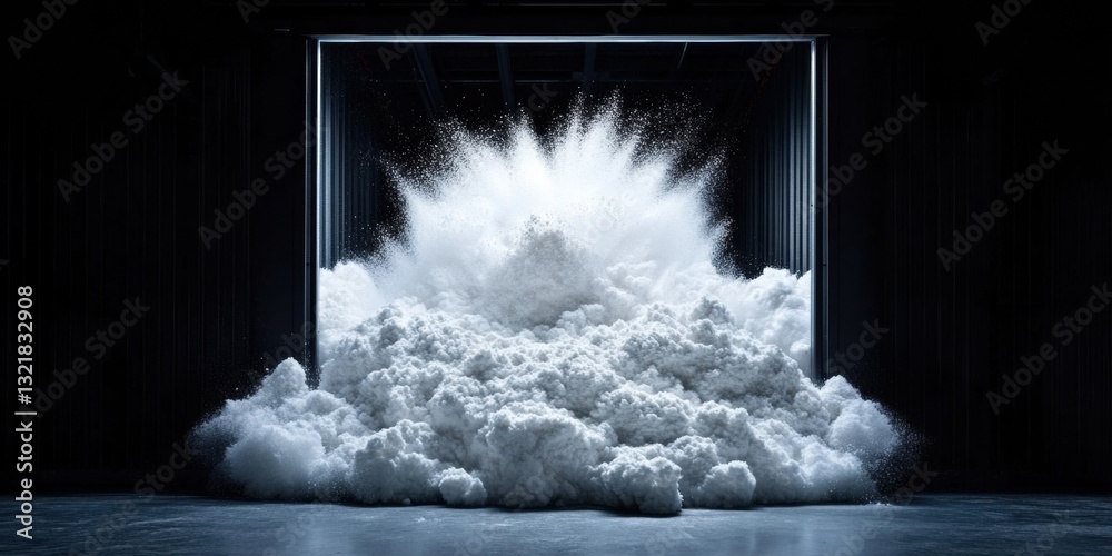 Aufkleber Hyperrealistic Powder Explosion Industrial Precision Meets Digital Art - Cutting-Edge Visual Engineering in High-Contrast Minimalist Composition