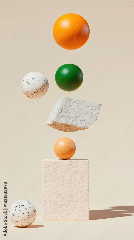 Aufkleber minimalist balance abstract geometric spheres in soft neutrals - contemporary design visualization f