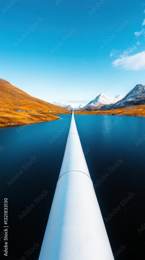 Poster Futuristic Infrastructure Visualization AI-Enabled Pipeline Monitoring Across Pristine Alpine Landscape - Next-Gen Sustainable Energy Connectivity