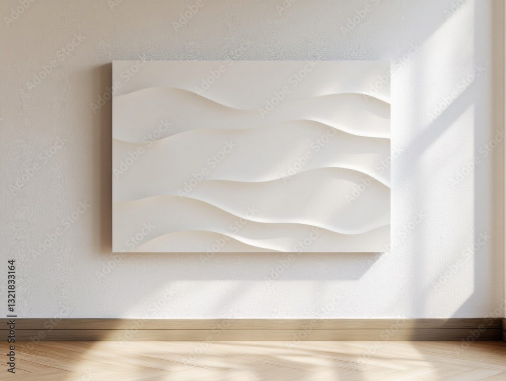 Poster minimalist wave art textural white canvas installation showcasing biomorphic design for contemporary