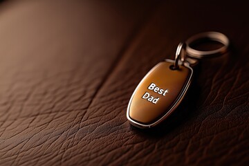 Keychain engraved with 'Best Dad', metallic finish, leather surface