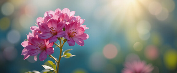 A cluster of pink flowers against a blurred nature background.