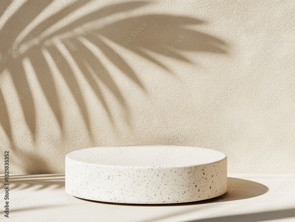 Poster minimalist terrazzo podium elegant biophilic product display with soft natural lighting for premium 