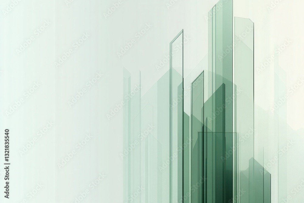 Poster abstract financial charts in muted green and gray colors against a minimalist background, creating a