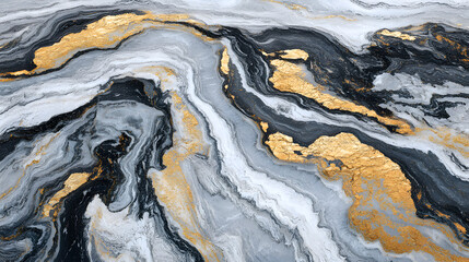 Obraz premium Intricate design featuring flowing waves of gray and black enhanced by striking gold highlights throughout