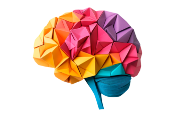 Colorful human brain origami paper cut isolated on transparent background