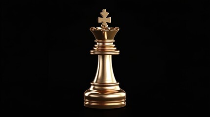A single golden chess king piece stands on a black backdrop