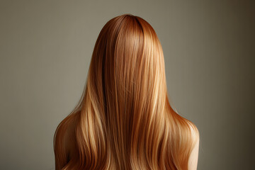 Fototapeta premium Emanating elegance, long red hair cascades down a person’s back, showcasing smooth and shiny strands