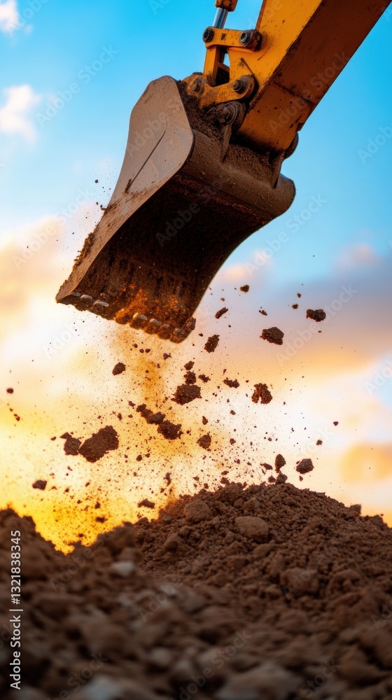 Aufkleber industrial power reimagined dynamic excavator terraforming at golden hour - next-gen construction te