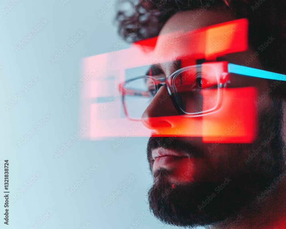 Poster Neo-Digital Identity Vibrant Tech Portrait Exploring Visual Disruption, Augmented Perception, and Immersive Personal Branding in Generative AI Era