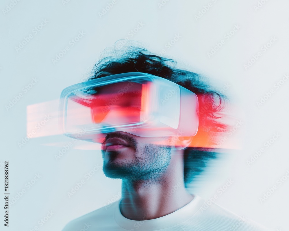 Poster immersive digital frontier next-gen vr experience with chromatic blur - cutting-edge mixed reality t