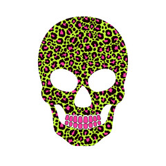 Skull silhouette with a leopard print pattern on a white background. T - shirt design.