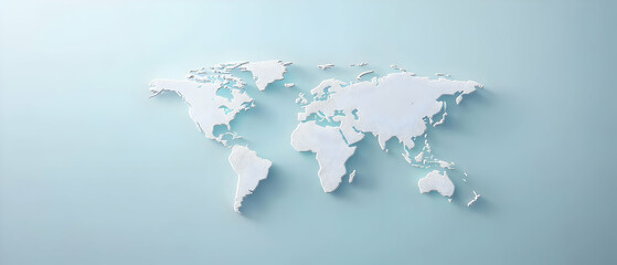 3D Rendered White Pixelated World Map On A Light Blue Background With Soft Lighting