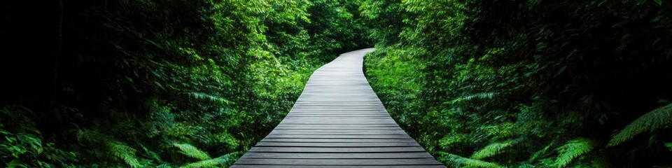 Obraz premium Mindful Eco-Journey Sustainable Wellness Pathway Through Lush Green Forest - Immersive Nature Exploration and Regenerative Travel Experience