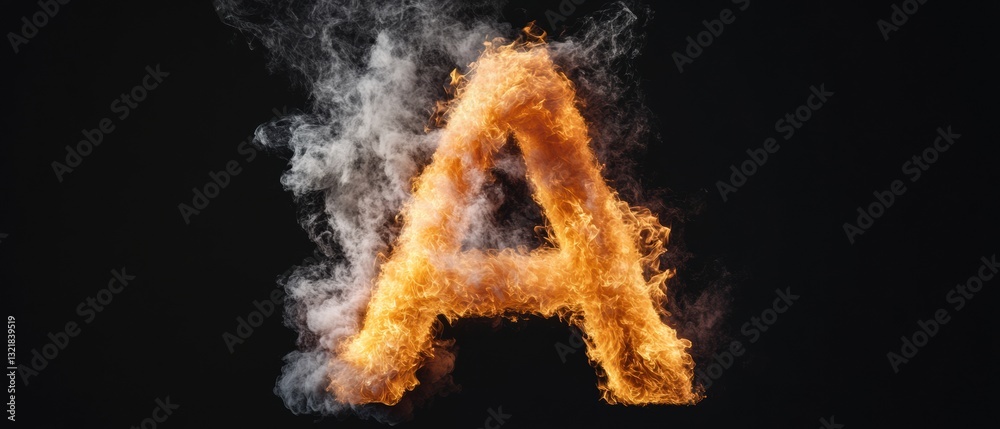 Poster dynamic fire typography explosive burning letter a in high-contrast cinematic design - cutting-edge 