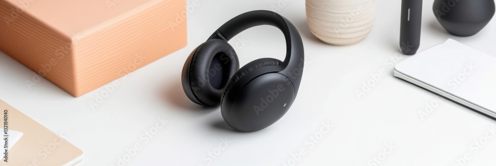 Poster minimalist noise-cancelling headphones elite workspace productivity tech with sleek design for remot
