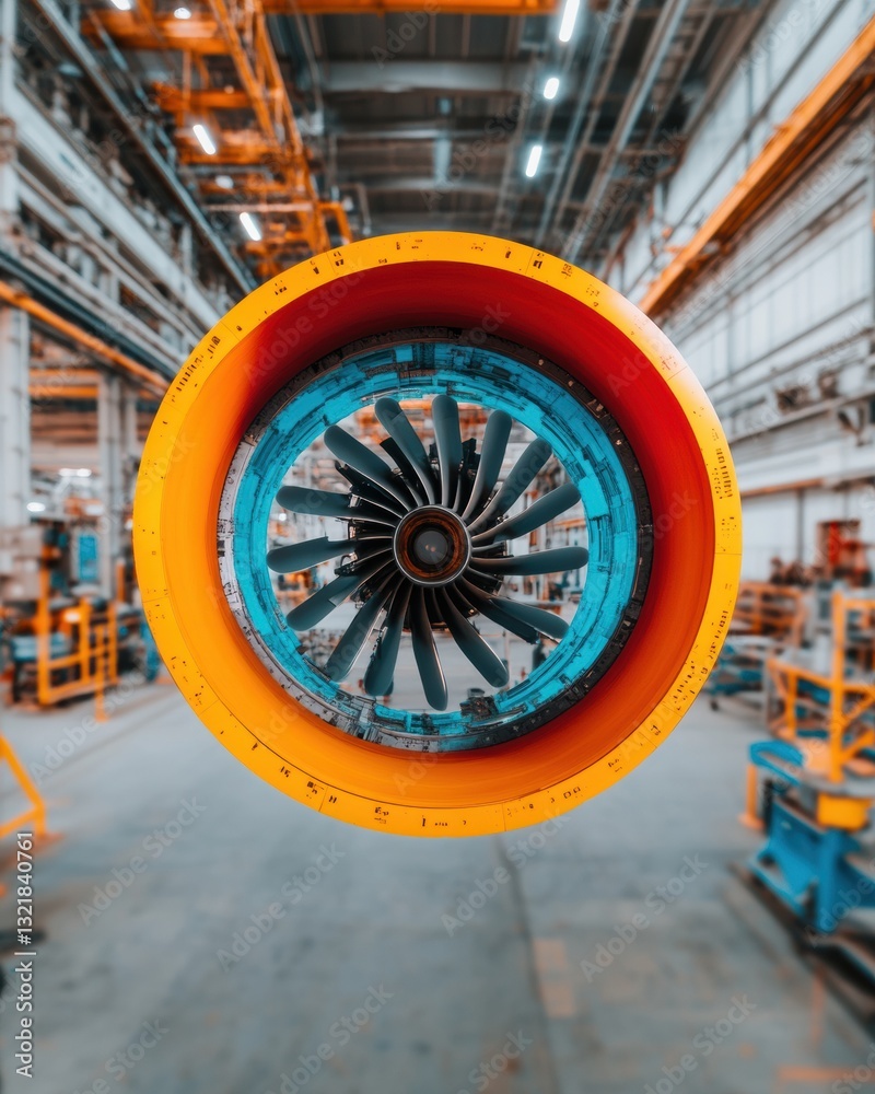 Poster hyperreal industrial innovation vibrant aerospace engine component in next-gen manufacturing facilit