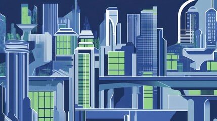 Abstract Futuristic Cityscape - Vibrant Modern Metropolis