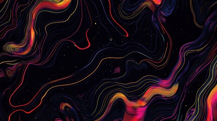 A stunning abstract wave pattern with colorful neon lines flowing dynamically over a black background.