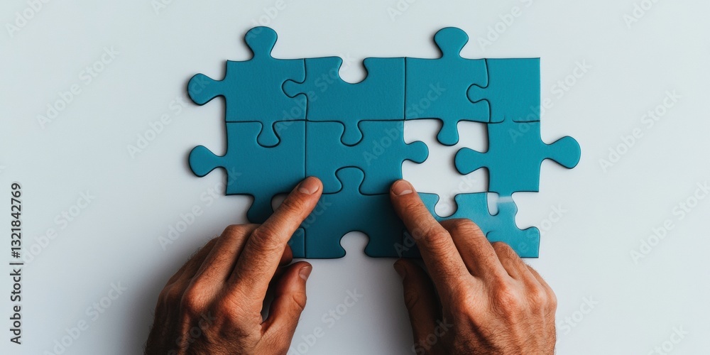 Leinwandbilder Collaborative Intelligence Minimalist Problem-Solving Workflow with Teal Puzzle Pieces - Agile Team Dynamic Visualization for Next-Gen Business Transformation
