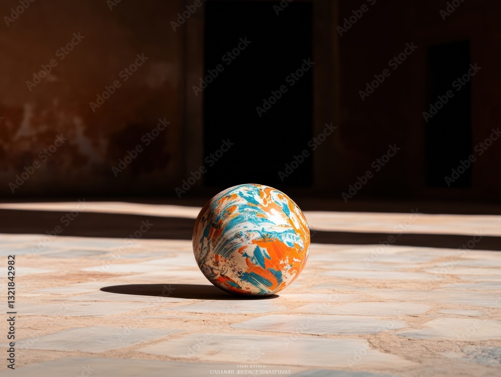 Poster fluid dynamics meets urban design abstract marble-textured sphere in minimalist light - contemporary