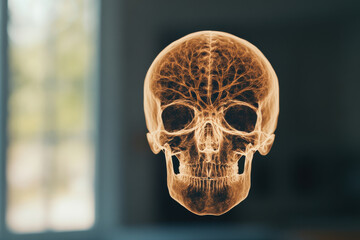 Obraz premium A skull is shown in a room with a window