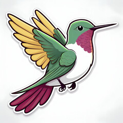 Obraz premium A Vibrant Hummingbird In Mid-flight, Showcasing Its Iridescent Green And Gold Feathers, A Cheerful Burst Of Color Against A Clean White Background