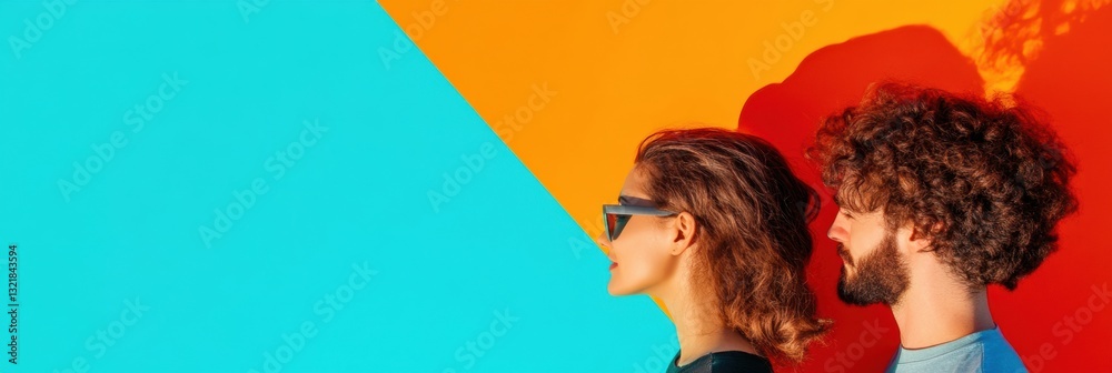 Poster immersive tech and color blocking millennial collaboration in mixed reality, showcasing next-gen dig
