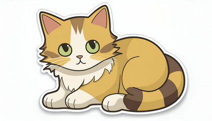 A Sweet Orange Tabby Kitten Rests Peacefully, Its Large Green Eyes Gazing Serenely, In A Charming Cartoon Illustration With A Simple White Background