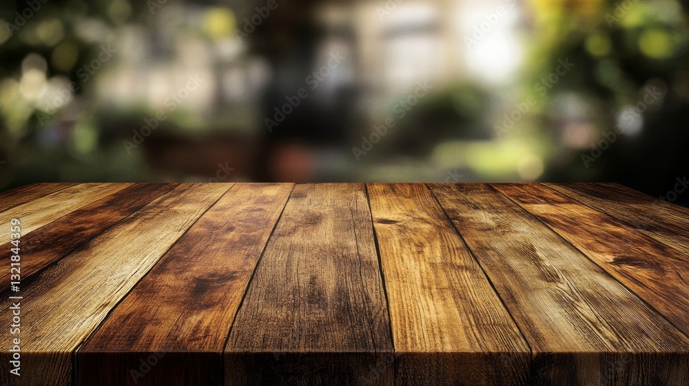 Poster a rustic wood table top rests on a kitchen counter, inviting imagination for delightful meals. the b