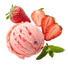 A scoop of strawberry ice cream isolated on a white background