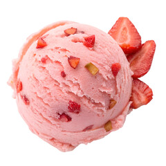 A scoop of strawberry ice cream isolated on a white background