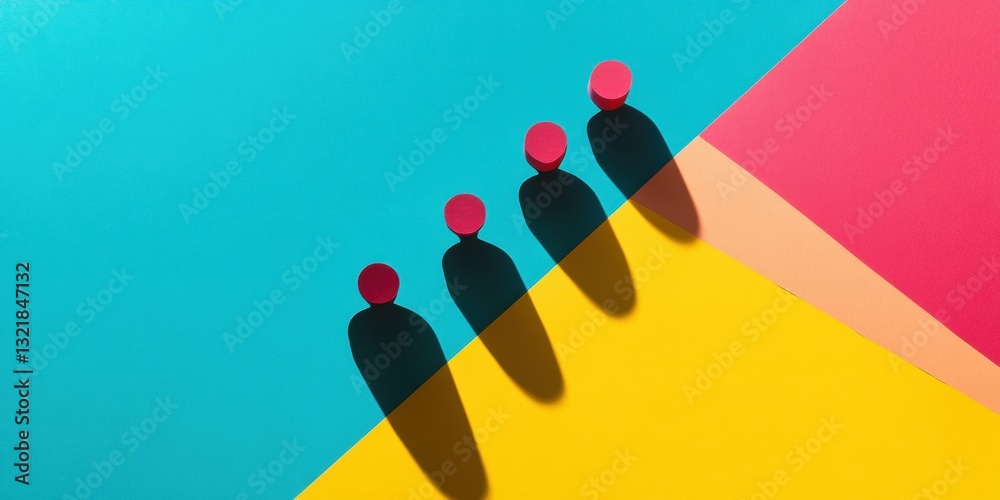Poster minimalist progress visualization dynamic pop art silhouettes illustrating team growth, innovation s