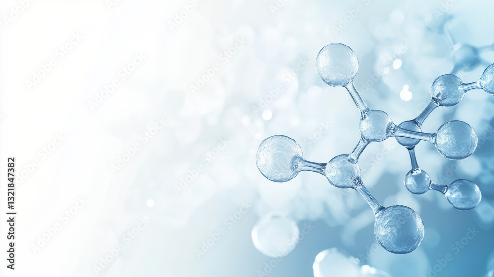 Aufkleber Abstract molecular structure presented against a clean light blue background with a soft gradient for text in a sterile scientific setting
