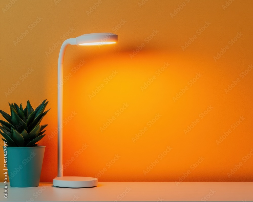 Poster minimalist desk lamp and succulent modern workspace wellness design for mindful productivity and erg