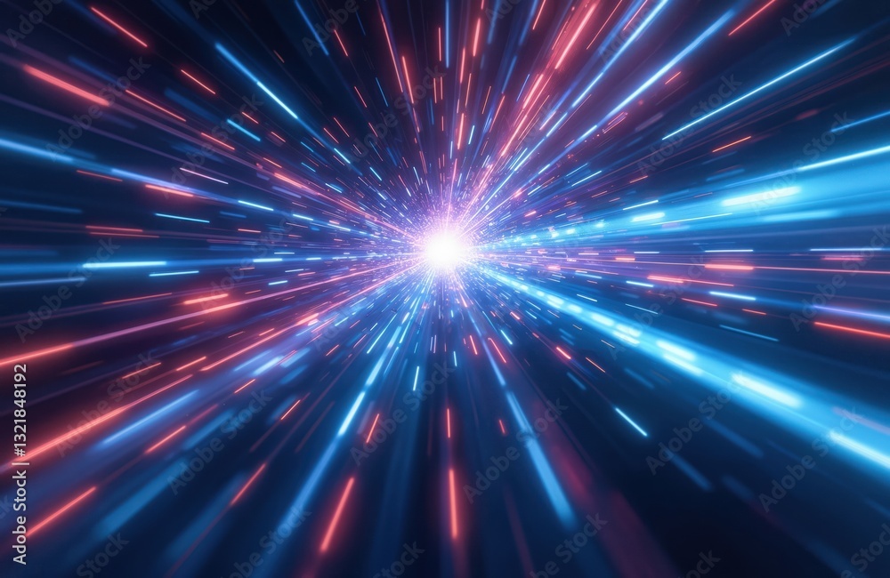 Leinwandbilder abstract background with light trails in space. blue and red beams, light rays moving at high speed.