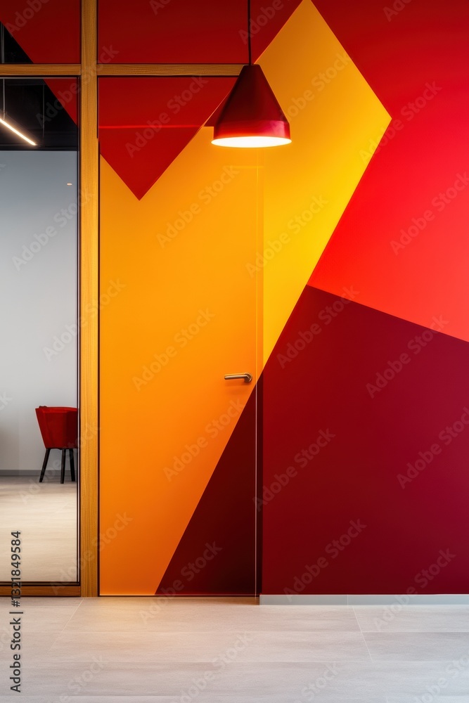 Poster vibrant geometric office design modern architectural color-blocking transforming workspace aesthetic